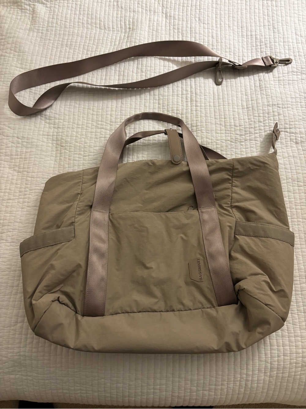 Light Brown Nylon Tote Bag with Shoulder Strap